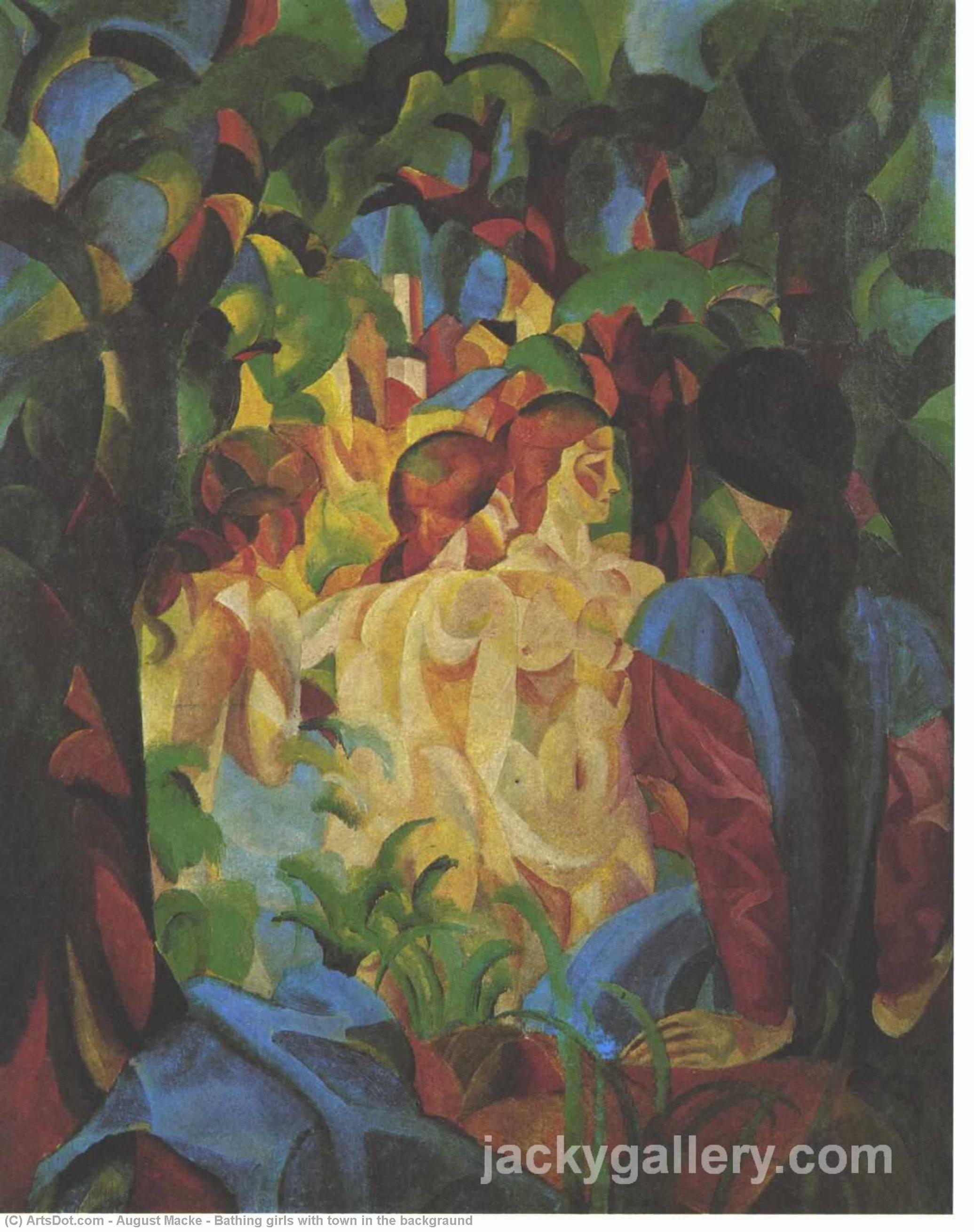 Bathing Girls With Town In The Backgraund — August Macke