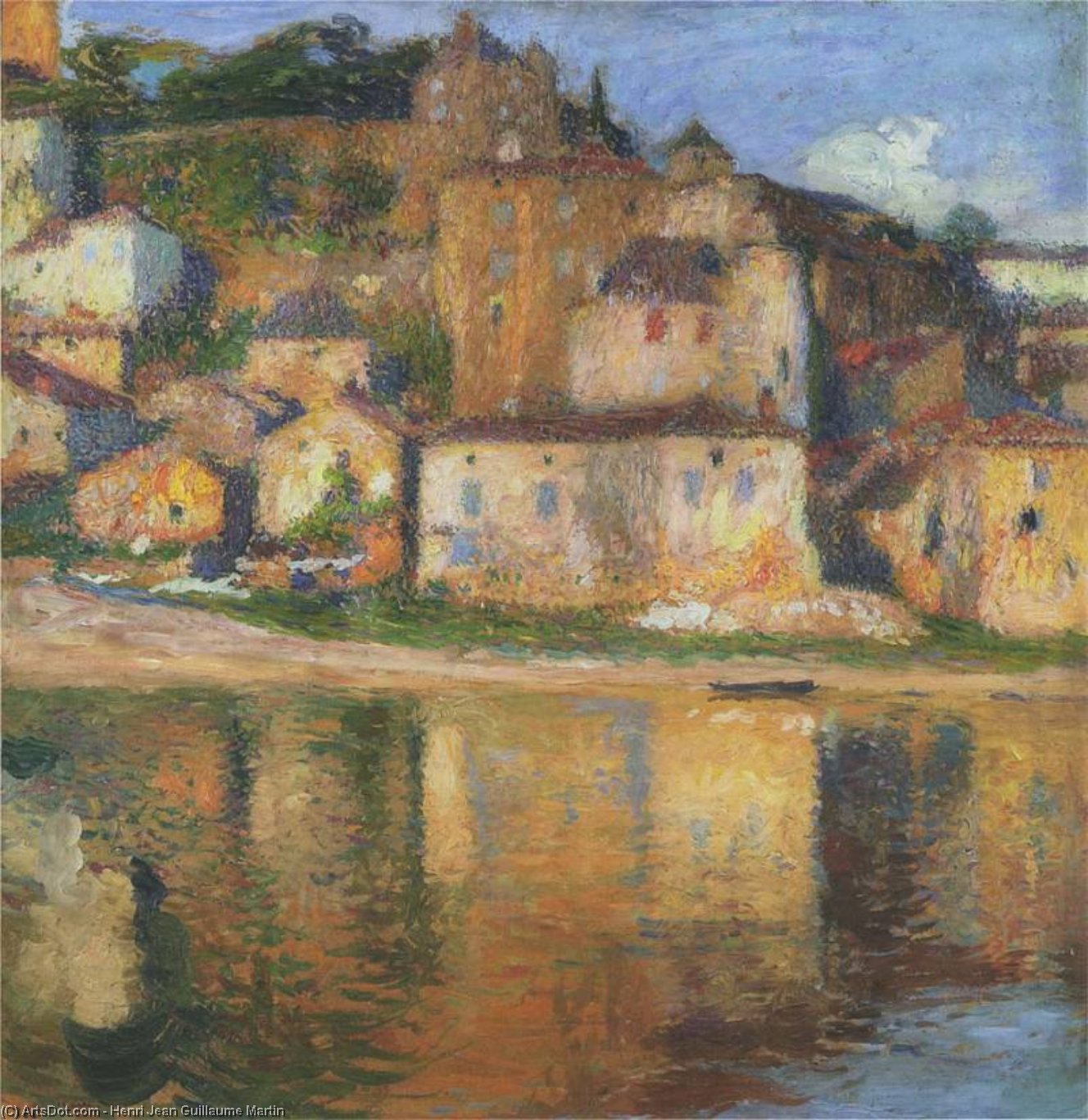 Henri Jean Guillaume Martin Откријте "вид На Пуи Л’евек" Од Хенри Жан Гиулама Мартина – Мирну Импресионистичку Панорамску Слику Речног Града. Топле Боје, Лупити Са Четкањем И Атмосферски Светлост Стварају Осећај Мира. Уникалан Комад За Колекционаре Уметн — Henri Jean Guillaume Martin