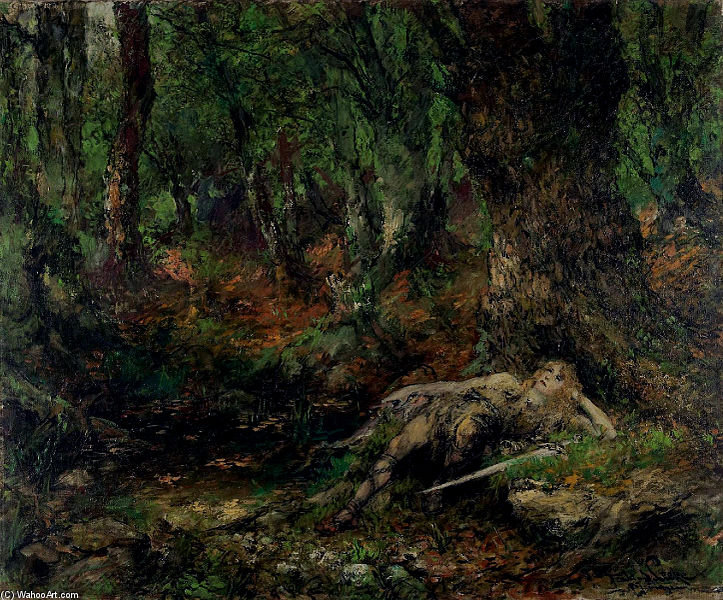 Der Junge Siegfried Im Wald An Einer Quelle — Ferdinand Leeke