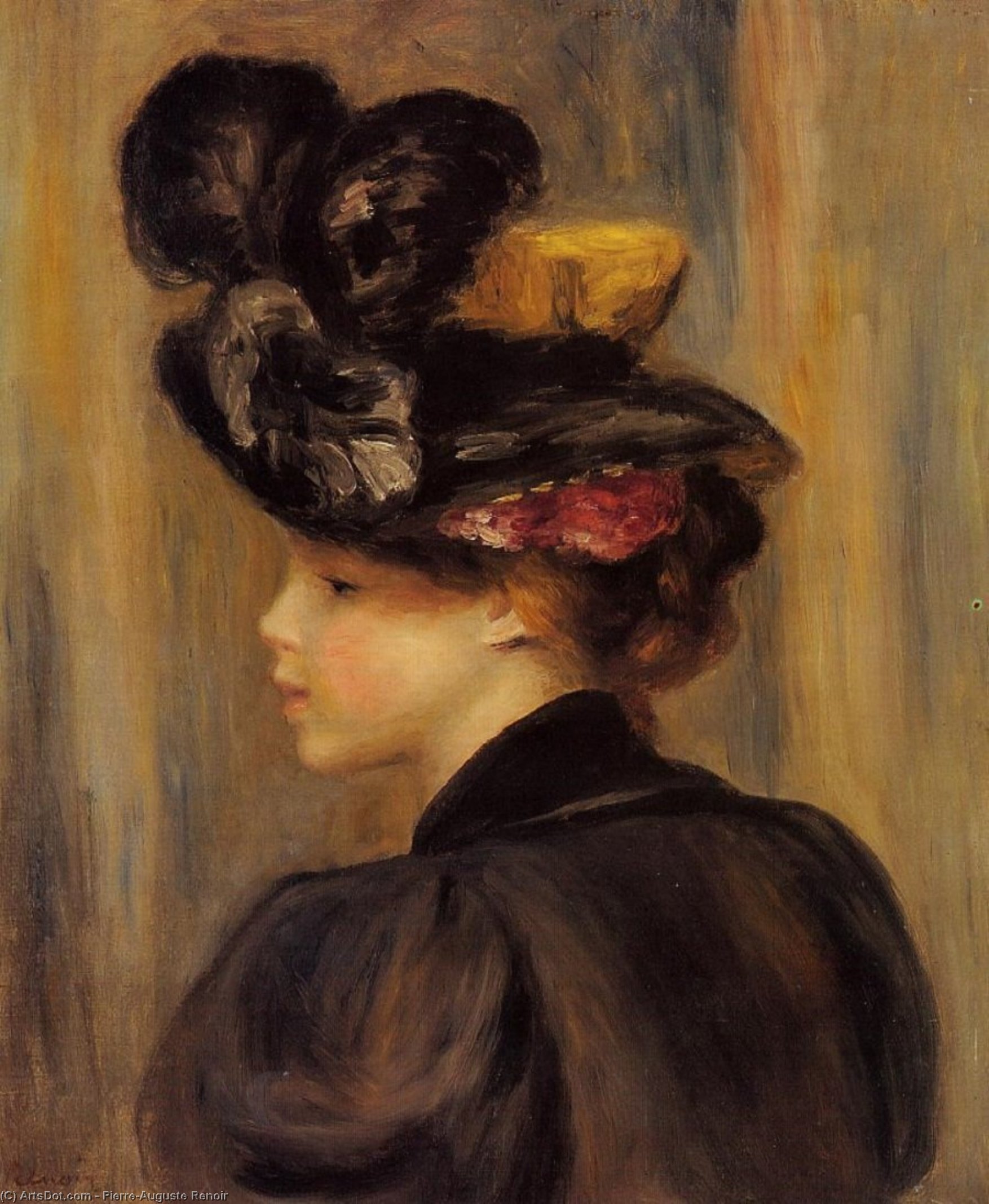 Young Woman Wearing A Black Hat — Pierre-auguste Renoir