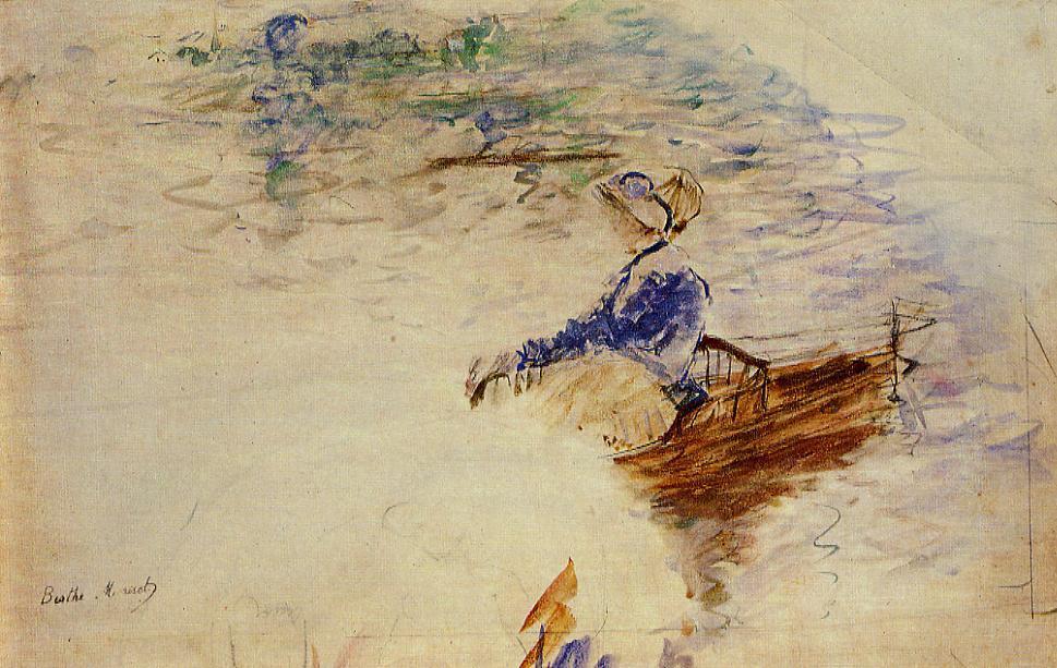 Young Woman In A Rowboat, Eventail — Berthe Morisot