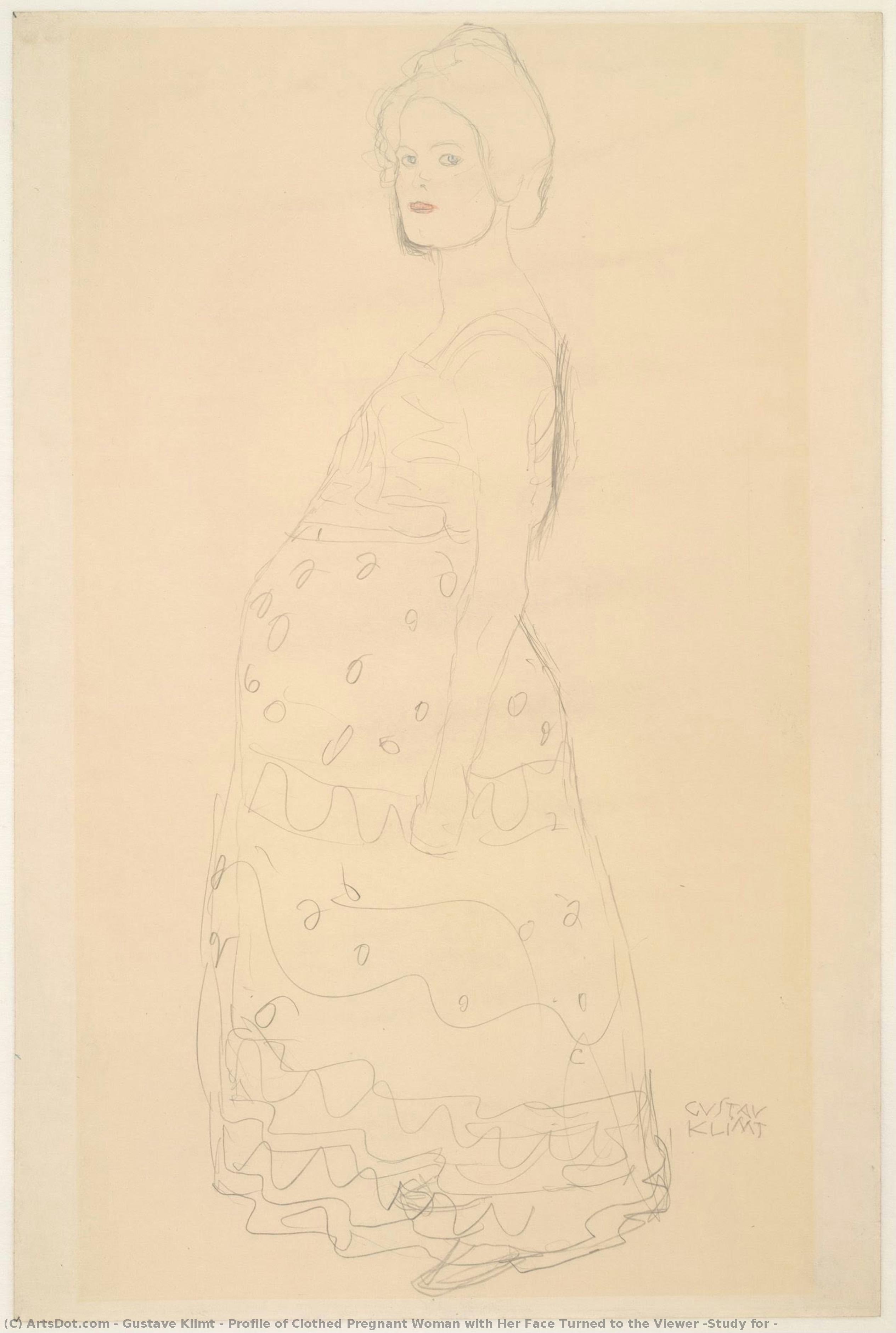 Profile Of Clothed Pregnant Woman With Her Face Turned To The Viewer (study For — Gustav Klimt