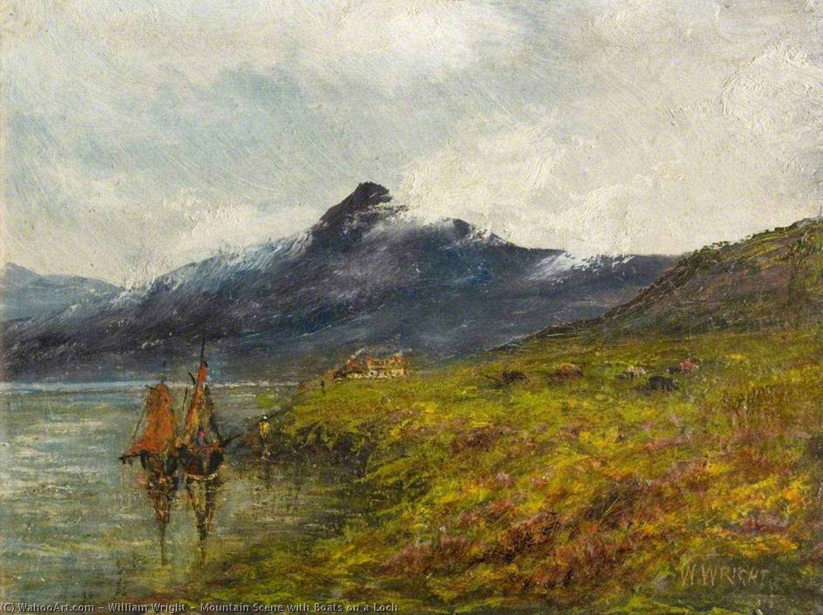 Mountain Scene With Boats On A Loch — William Wright