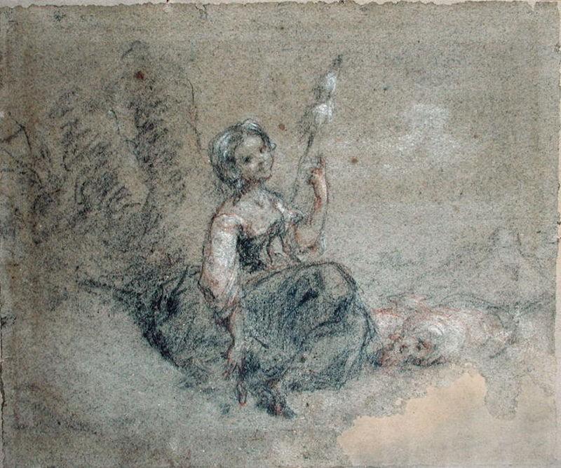 A Young Shepherdess Spinning — Jean-françois Millet