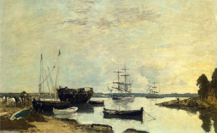 Three Masted Ship In The Harbor — Eugène Louis Boudin