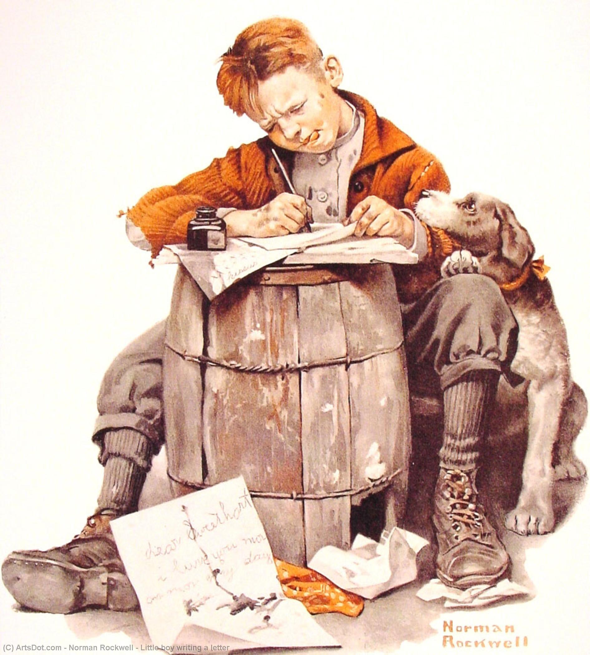 Little Boy Writing A Letter — Norman Rockwell