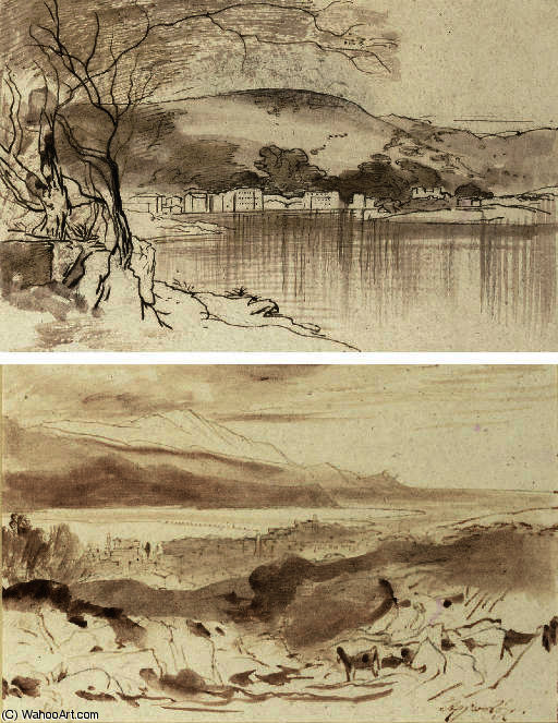 View Of The Town And Harbour, Gaois, Paxos — Edward Lear