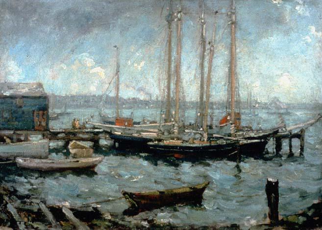 Ships In Harbor, Noank — Henry Ward Ranger