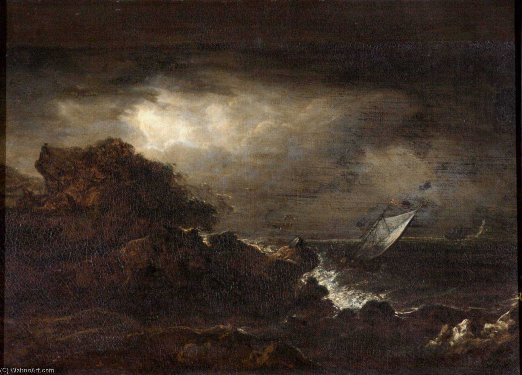Seascape With A Rocky Coast And A Lighthouse — Benjamin Barker Ii