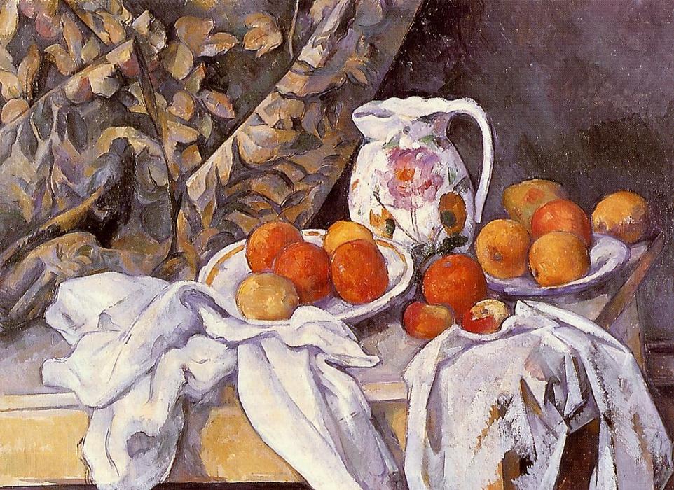 Still Life With Curtain And Flowered Pitcher — Paul Cézanne