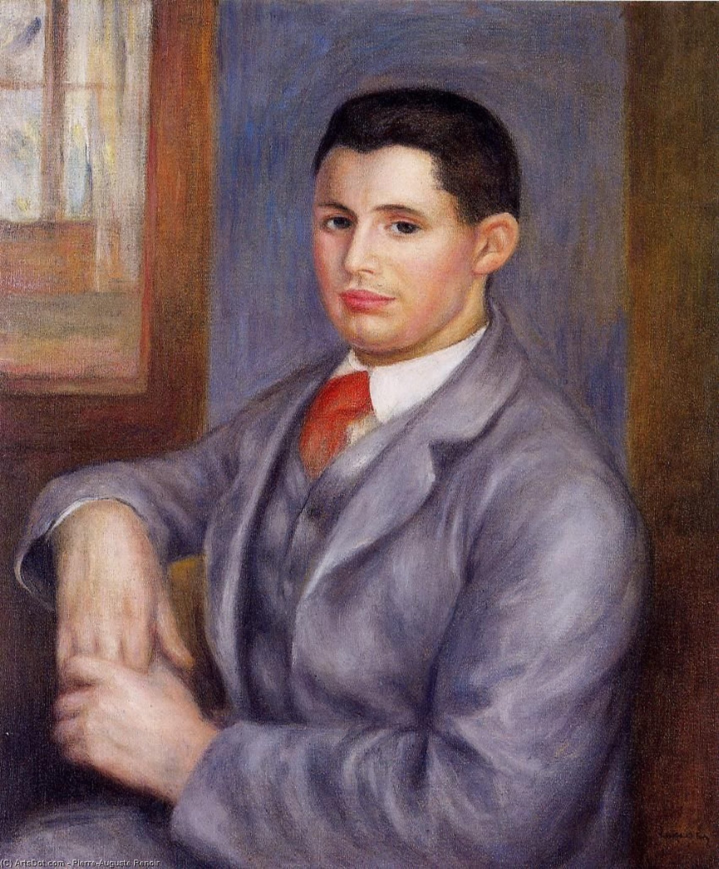 Young Man In A Red Tie, Portrait Of Eugene Renoir — Pierre-auguste Renoir