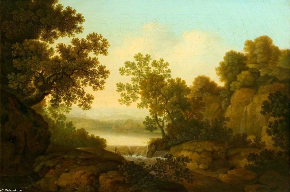 Landscape With A Waterfall And Anglers — George Smith