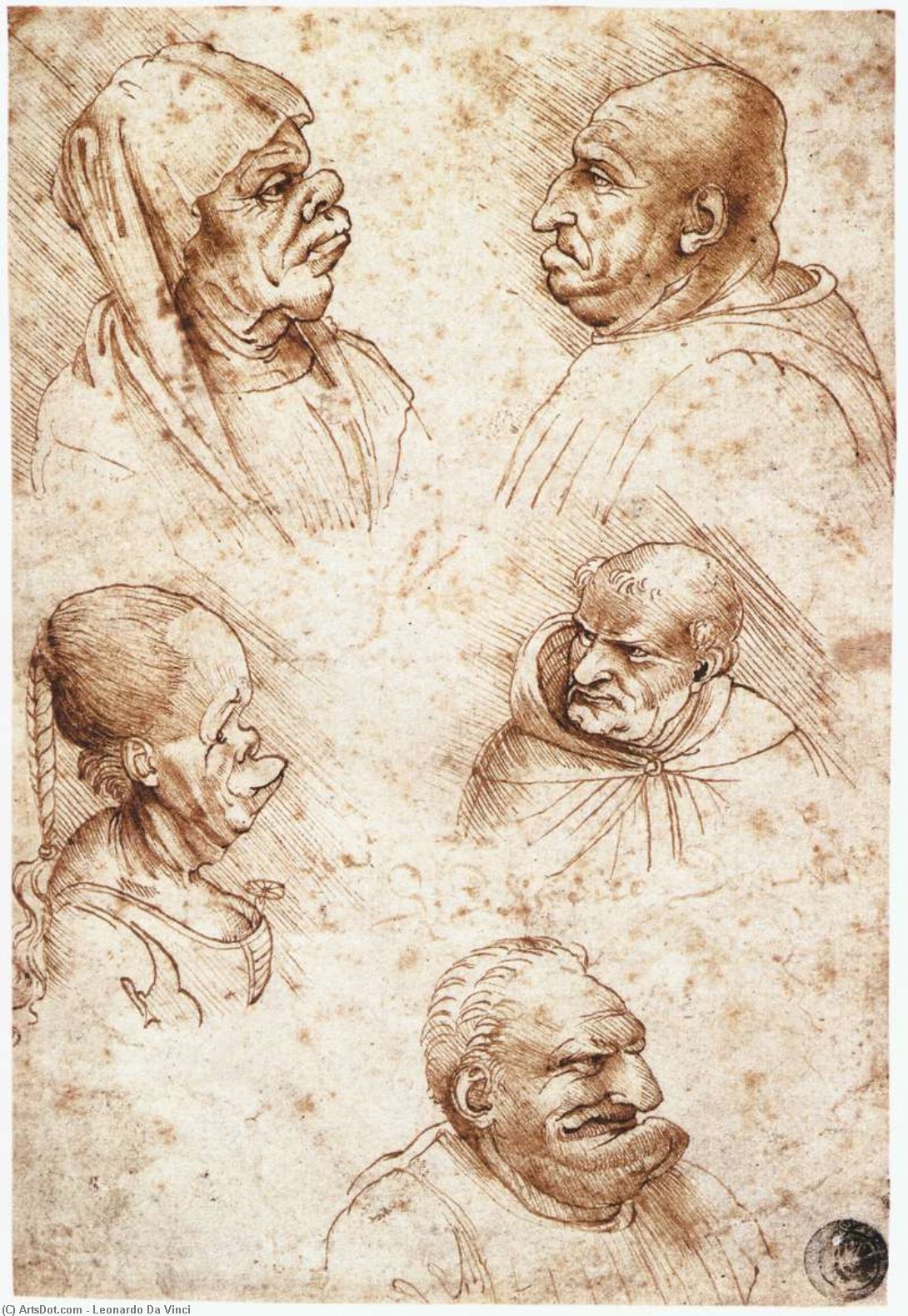 Head Studies-five Caricature Heads — Leonardo Da Vinci