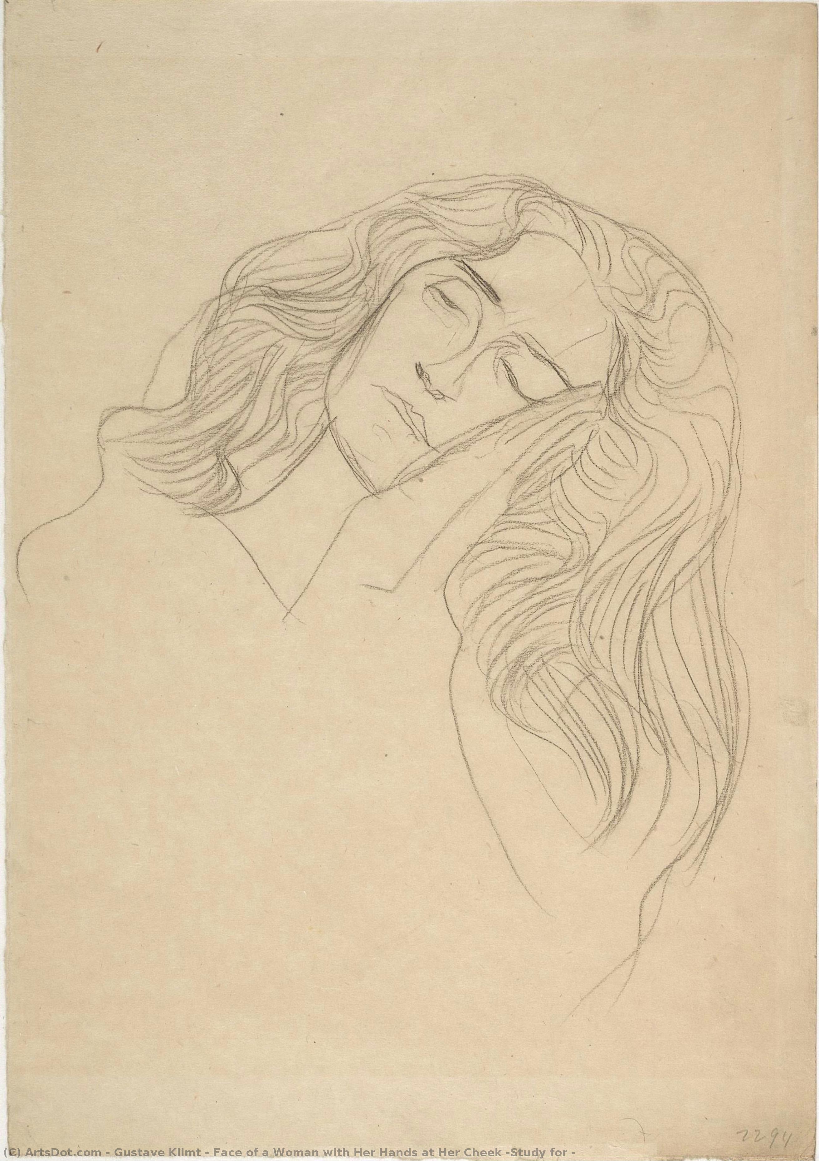 Face Of A Woman With Her Hands At Her Cheek (study For — Gustav Klimt