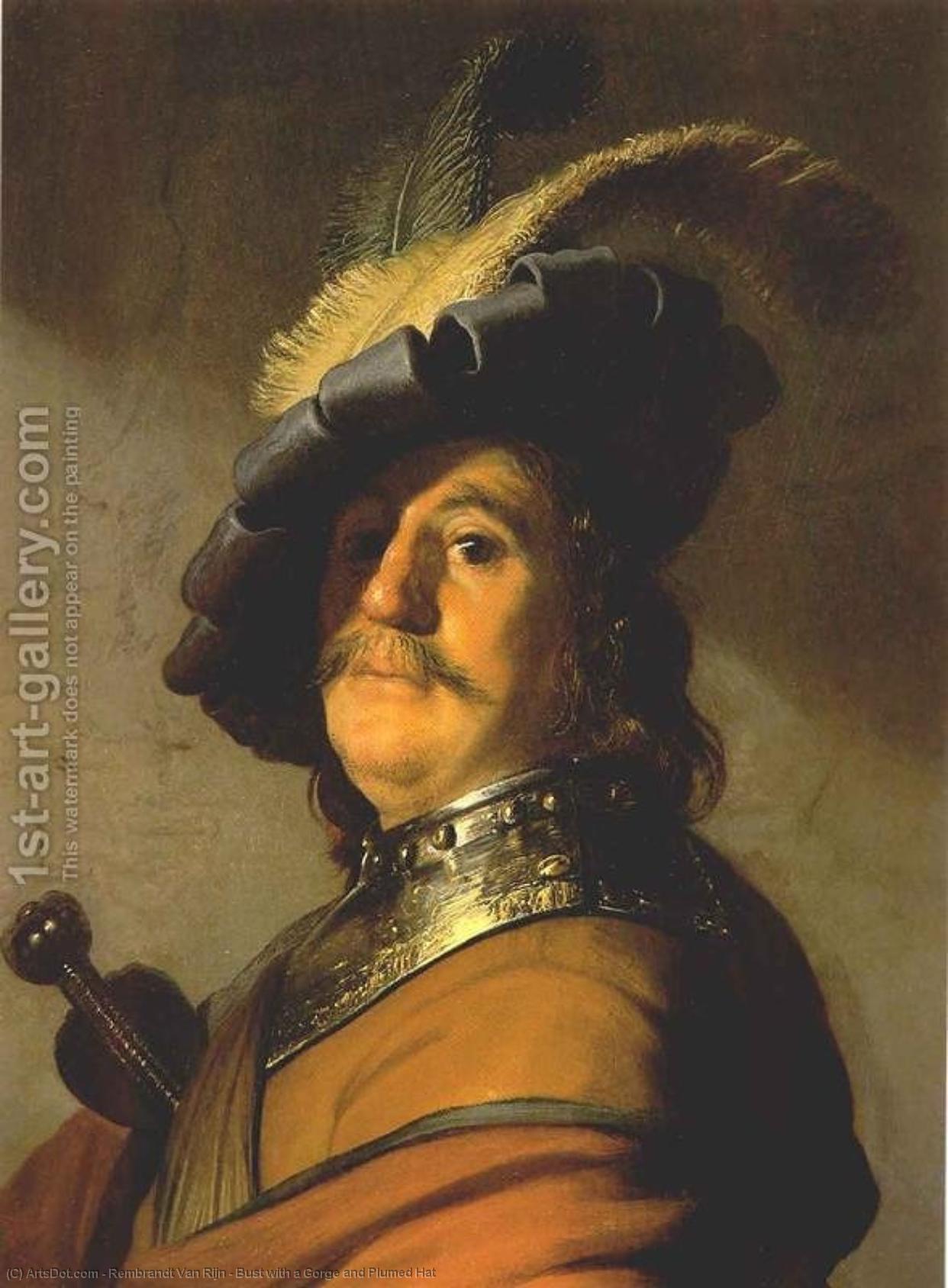 Bust With A Gorge And Plumed Hat — Rembrandt Van Rijn