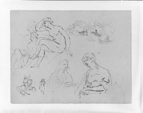 Study Of Clouds; Two Female Nudes (after Michelangelo; Two Half-length Female Portraits; Equestrian Figure With Two Men — Thomas Sully