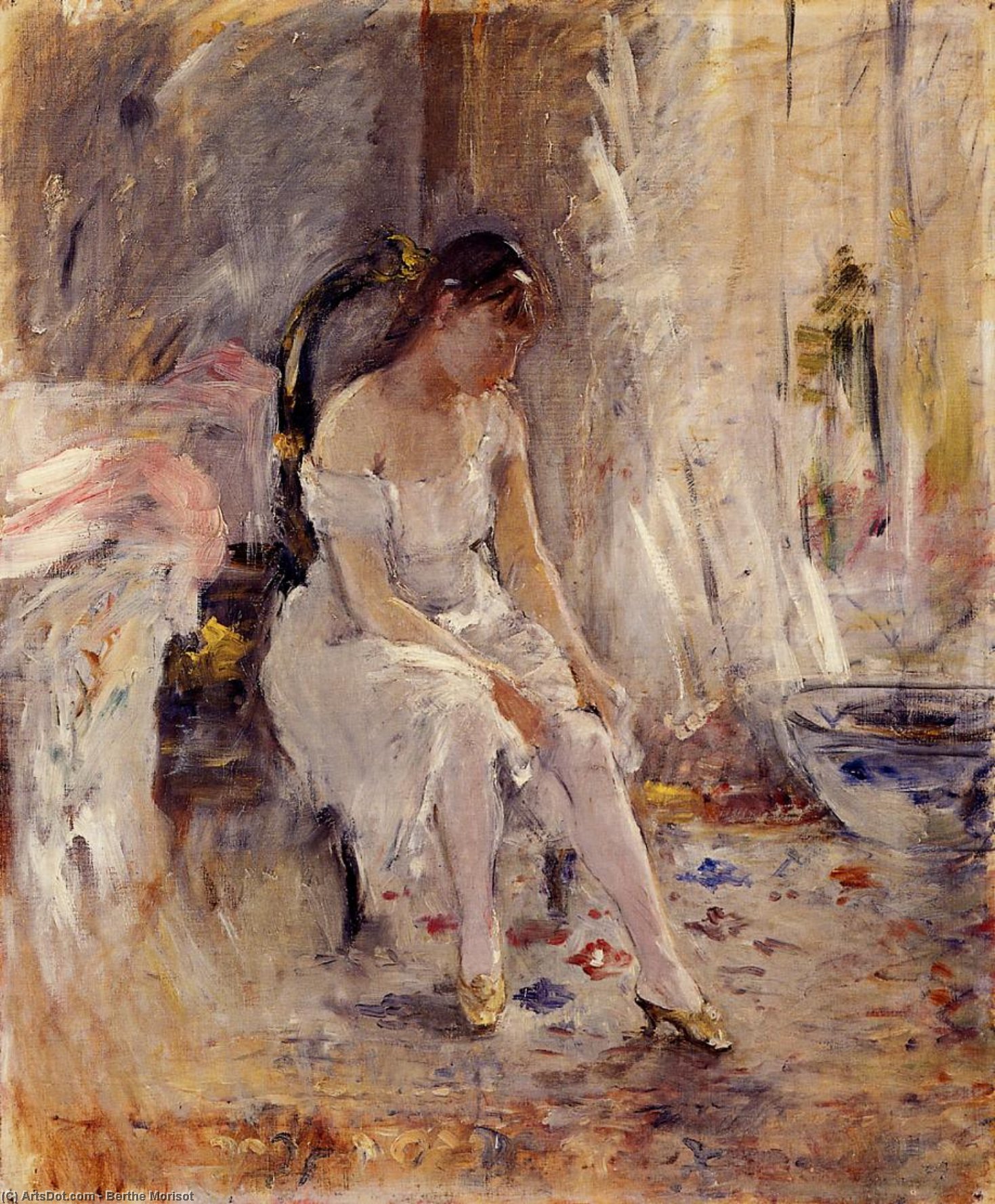Woman Getting Dressed (also Known As Young Woman Fastening Her Stockings) — Berthe Morisot