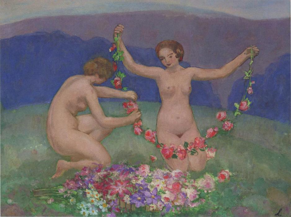Two Young Girls With Garlands — Henri Lebasque