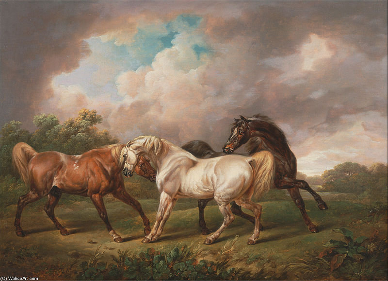 Three Horses In A Stormy Landscape — Charles Towne