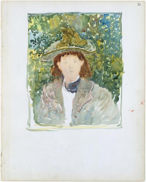 A Woman With Red Hair Wearing A Green Plumed Hat — Maurice Brazil Prendergast