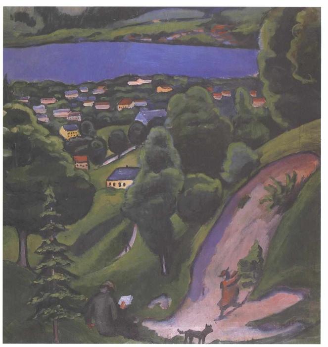 Landscape On The Teggernsee With A Reading Man — August Macke