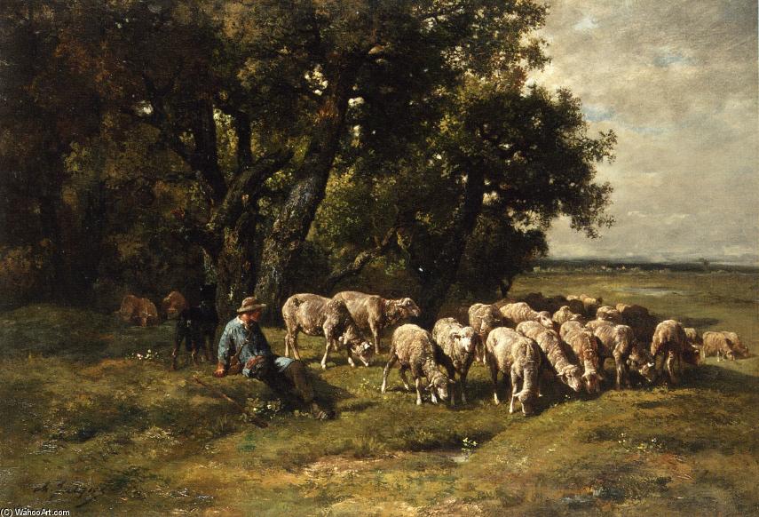 A Shepherd With His Flock — Charles-émile Jacque