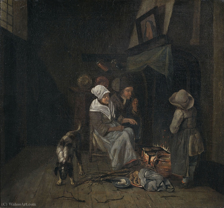 Bake Kitchen Interior With The Assembled Family At Pancakes. — Jan Jozef Ii Horemans