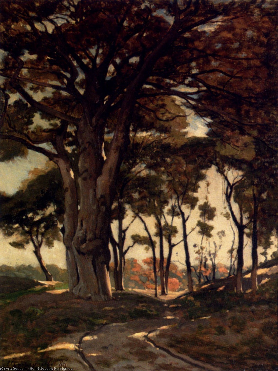 Wooded Landscape With A Cart Path — Henri-joseph Harpignies