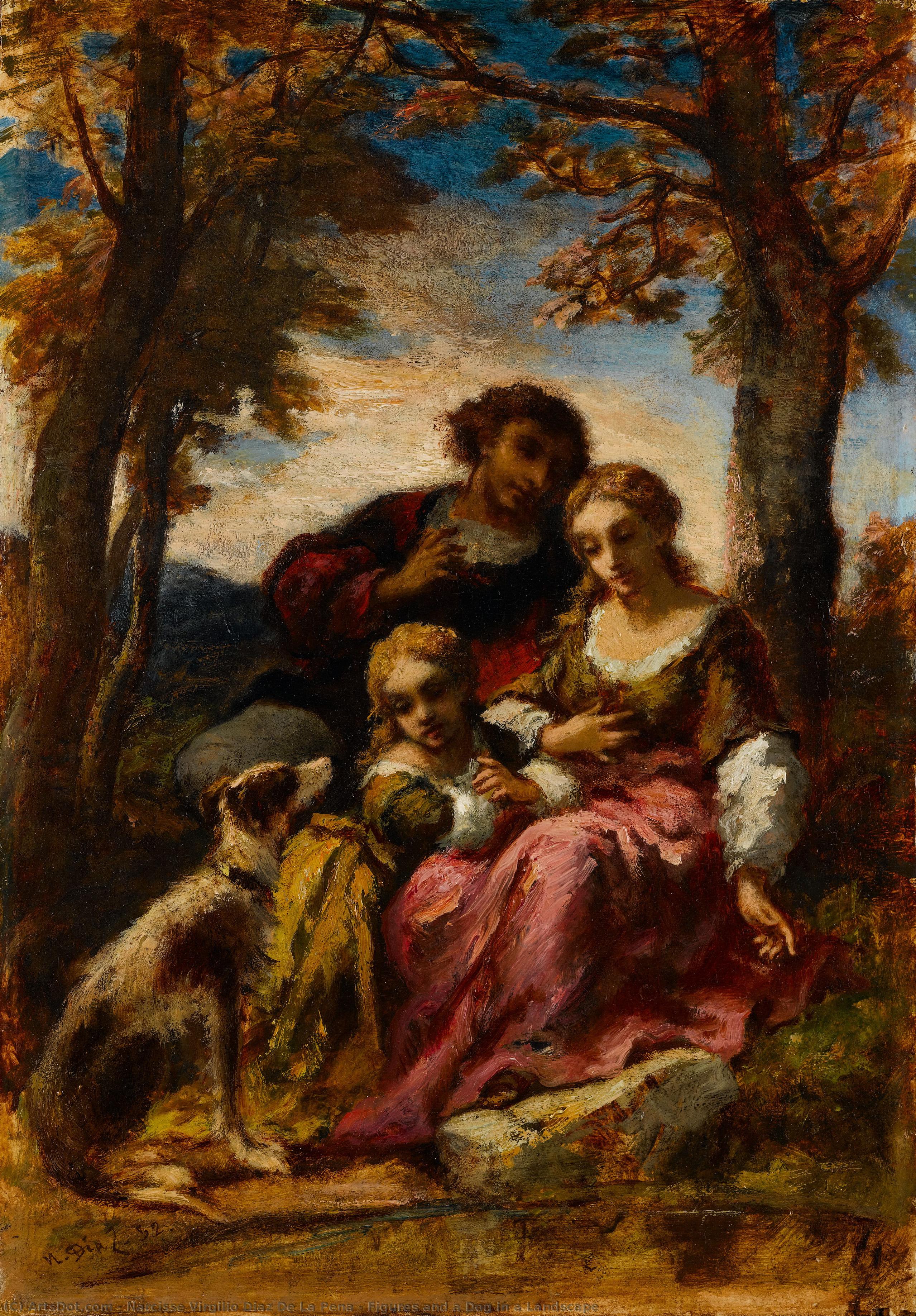Figures And A Dog In A Landscape — Narcisse Diaz De La Peña