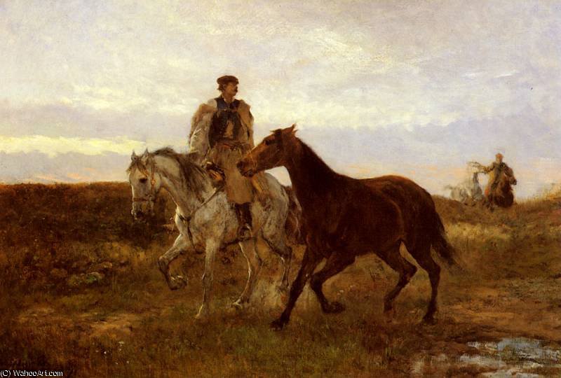 Leading The Horses Home At Sunset — Mihály Munkácsy
