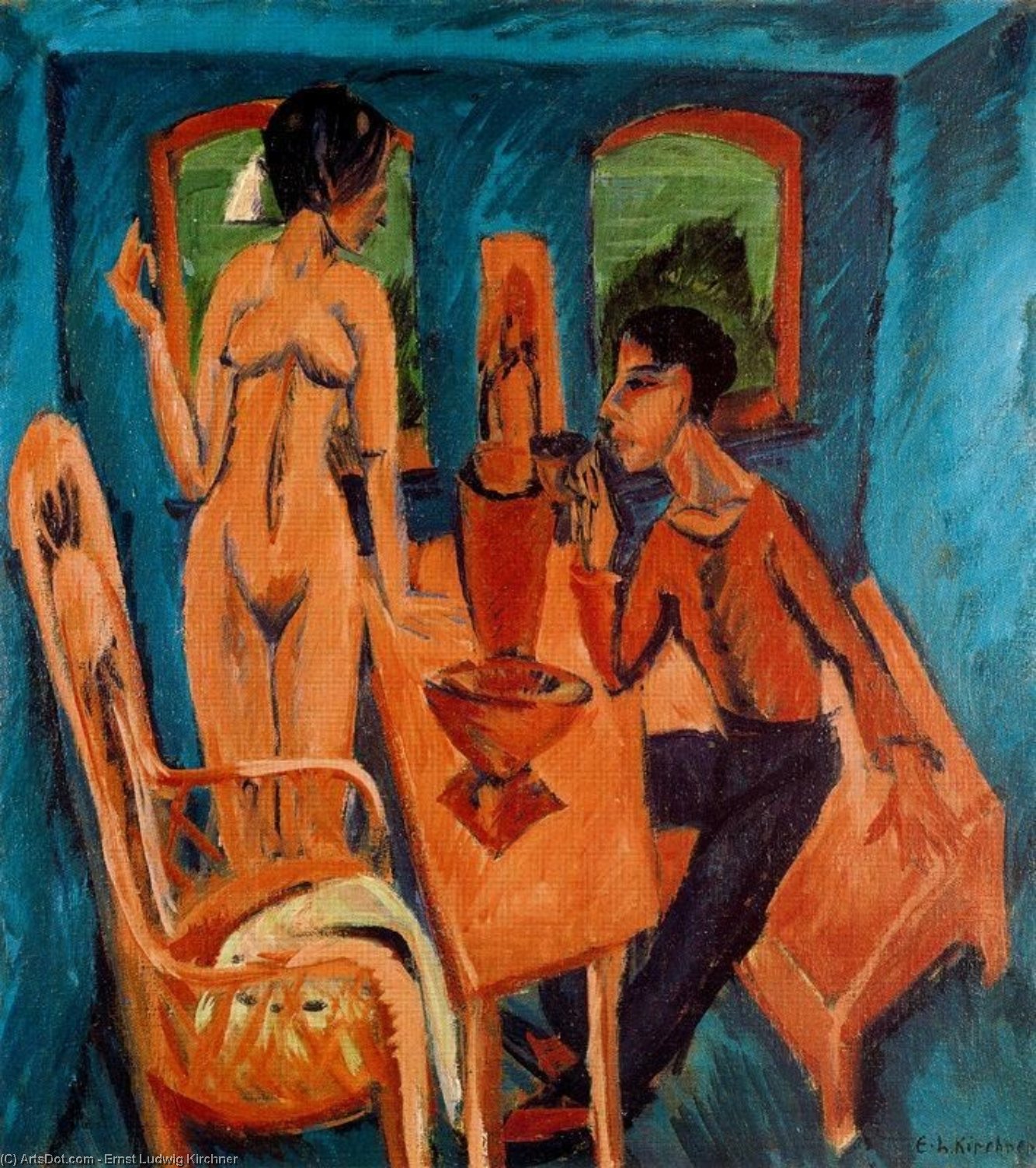 Room In The Tower; Portrait With Erna — Ernst Ludwig Kirchner