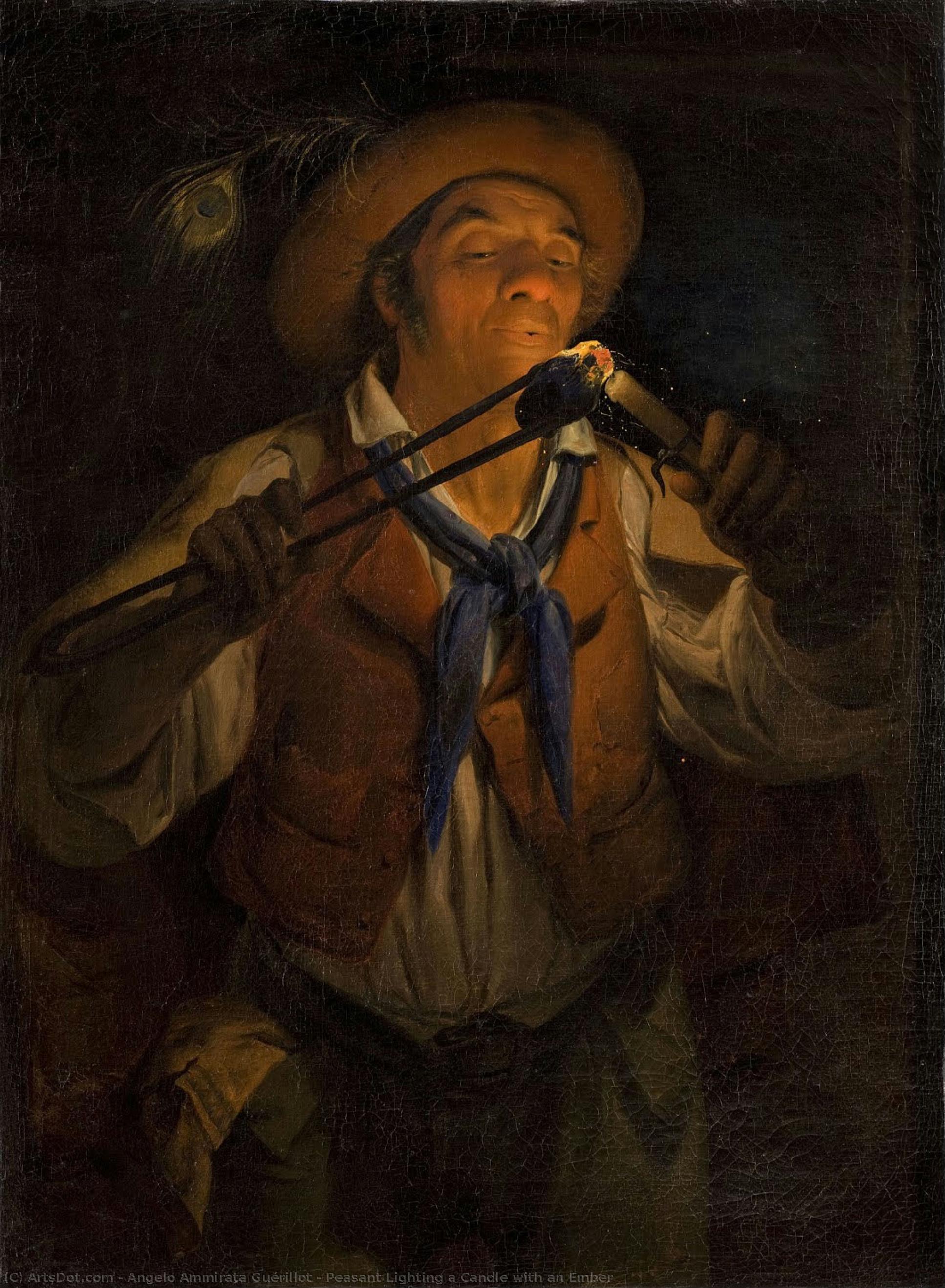 Peasant Lighting A Candle With An Ember — Angelo Ammirata Guérillot