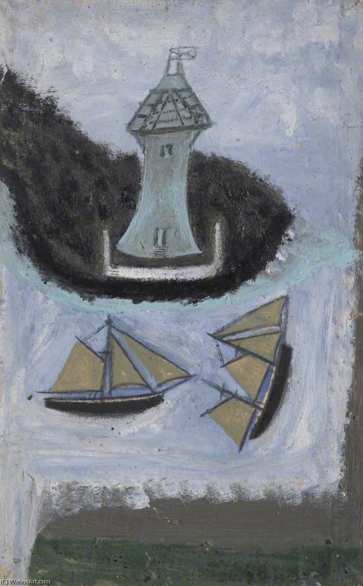 Lighthouse And Two Sailing Ships (recto) — Alfred Wallis