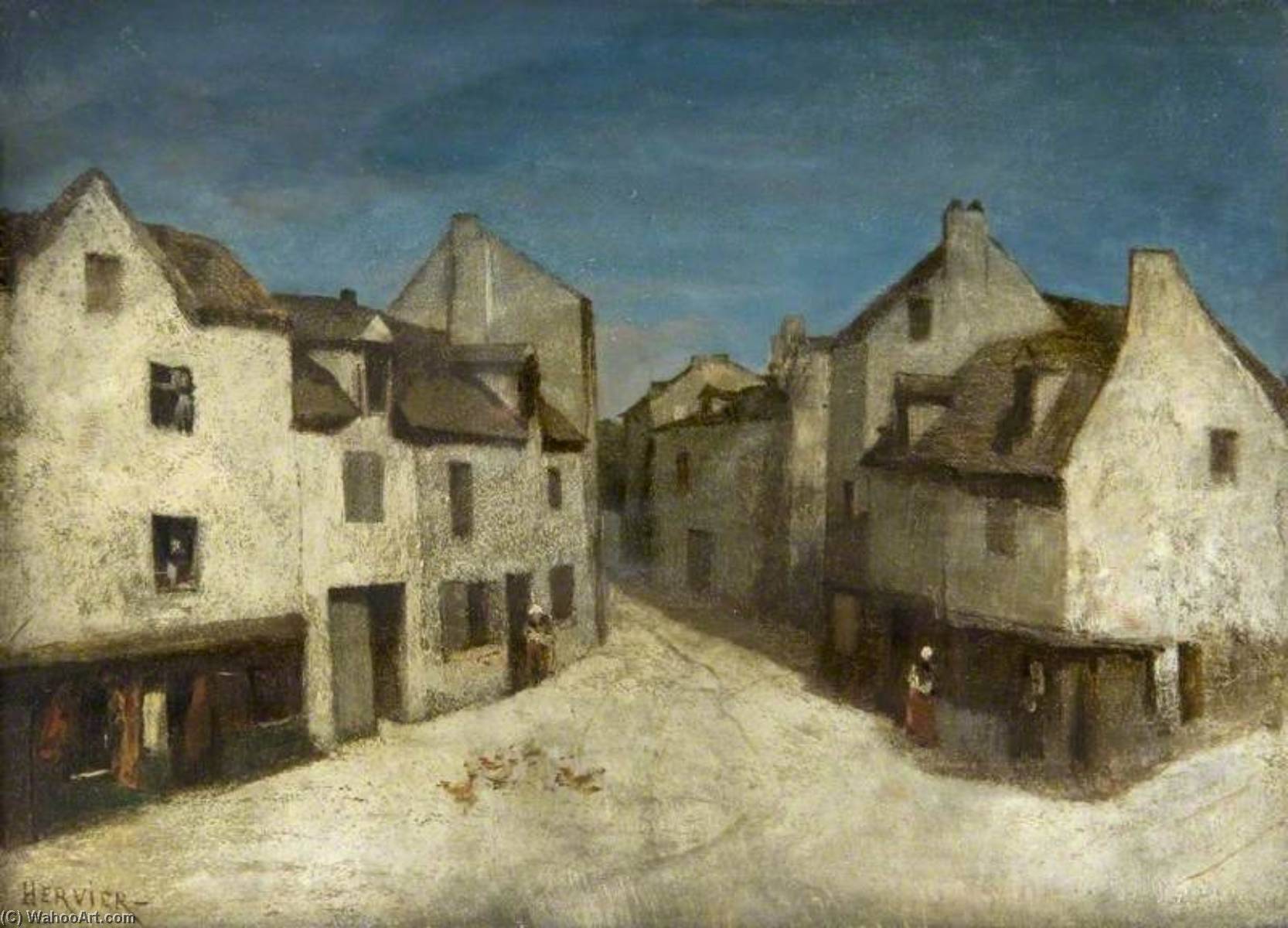 Village Street With Poultry — Louis Adolphe Hervier