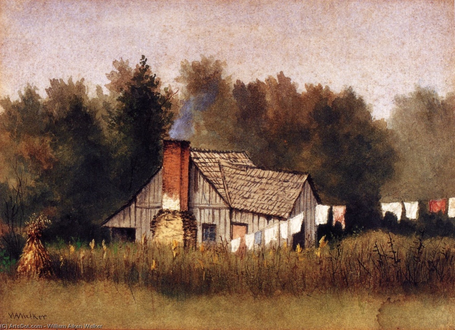 Cabin Viewed From Rear With Wash Line — William Aiken Walker