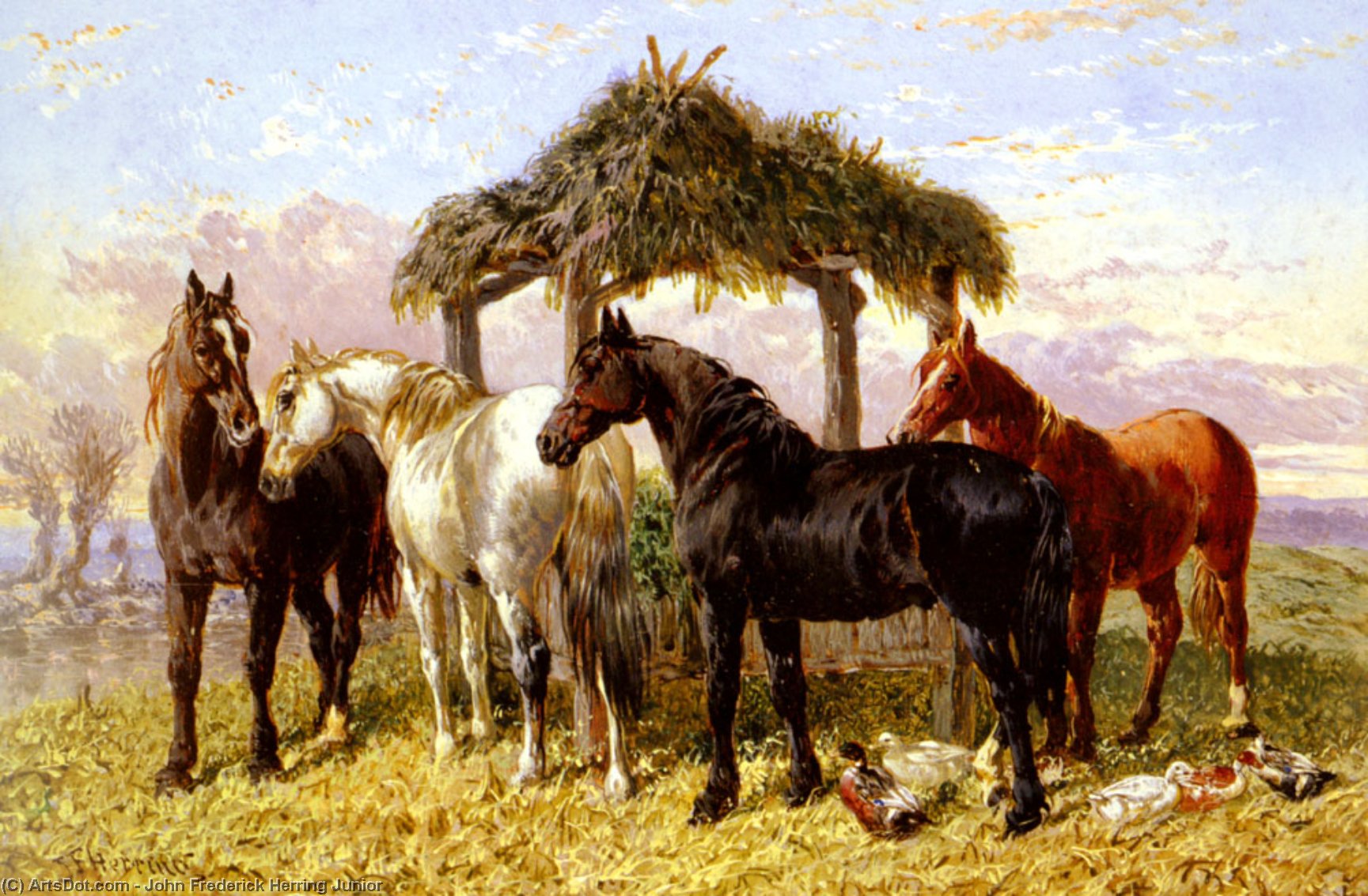 Horses And Ducks By A River — John Frederick Herring Junior