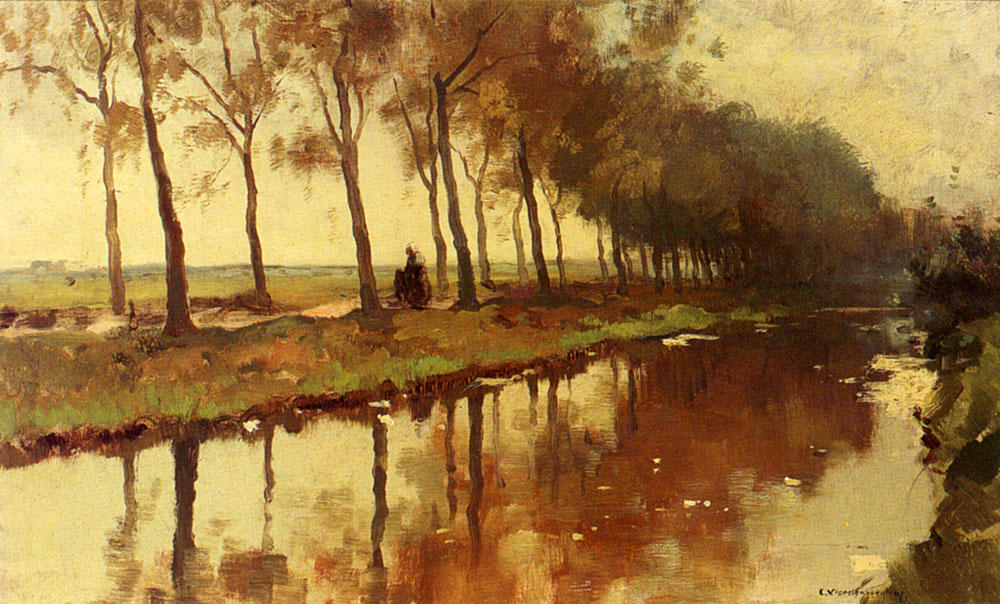 A Peasant Woman On A Path Along A Canal — Cornelis Vreedenburgh