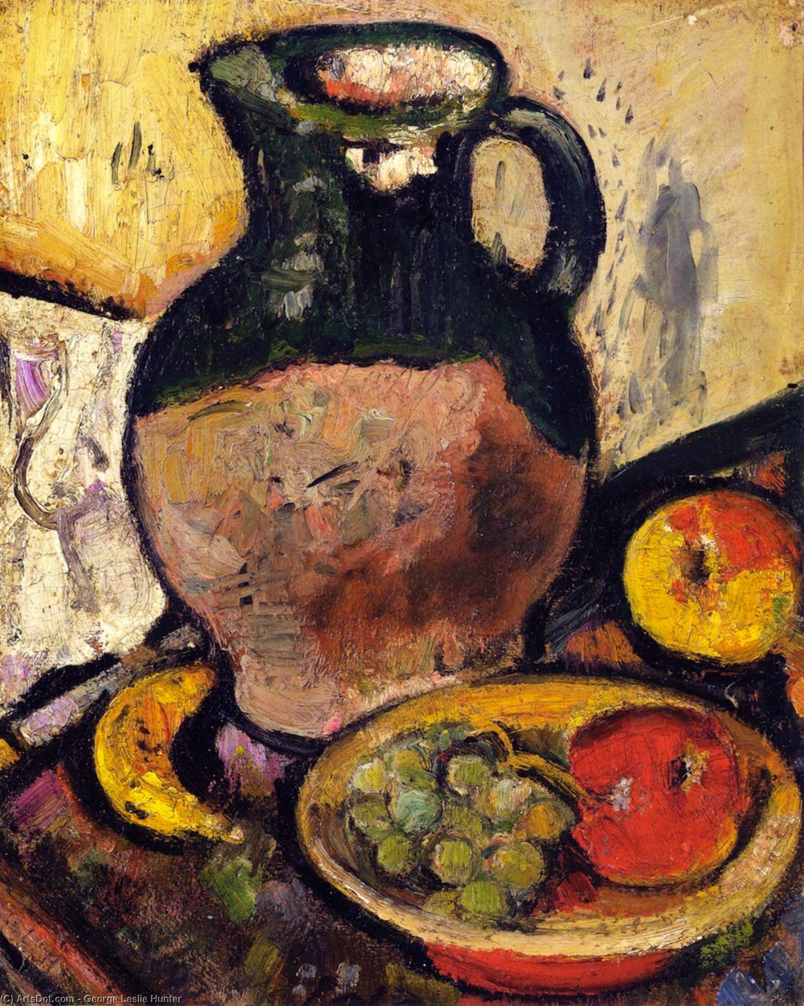 A Still Life Of Fruit And Green Jug — George Leslie Hunter