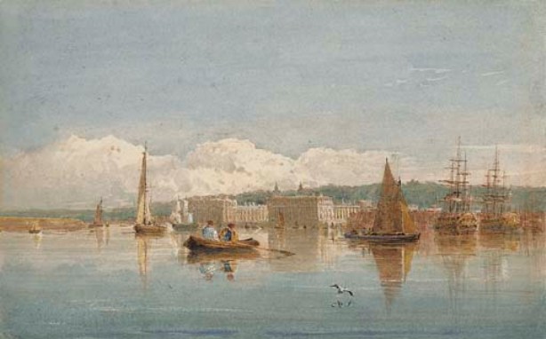 Greenwich Hospital From The Thames Between Deptford And Millwall, At Low Tide — David Cox