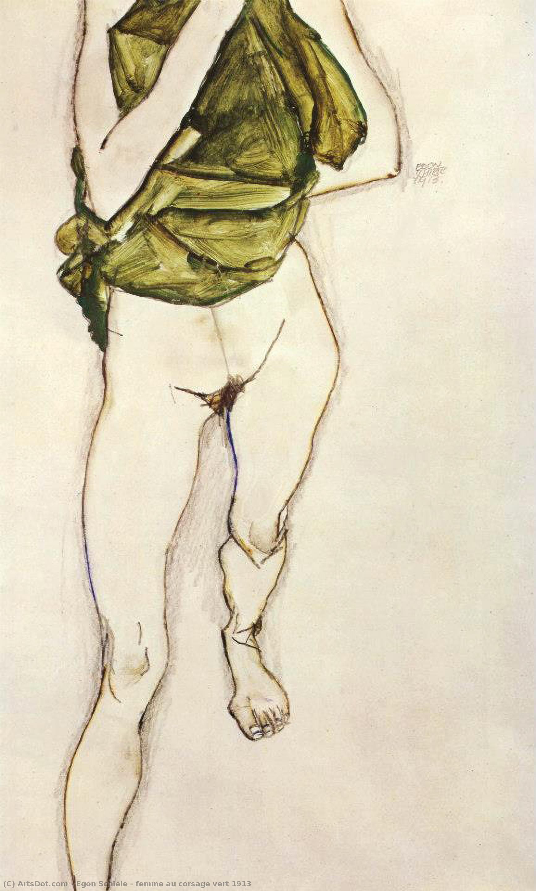 Femme Au Corsage Vert 1913 — Egon Schiele