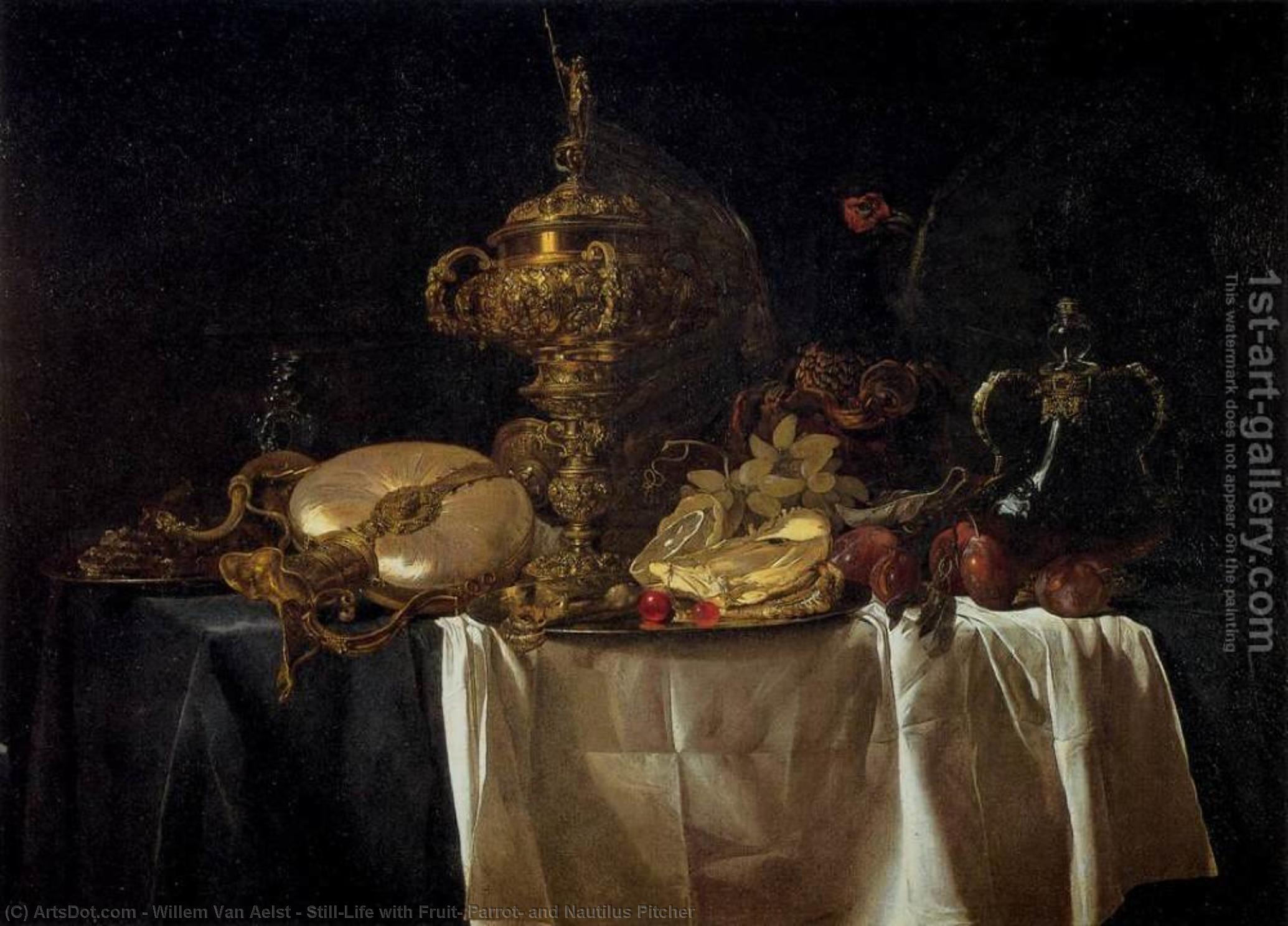 Still-life With Fruit, Parrot, And Nautilus Pitcher — Willem Van Aelst