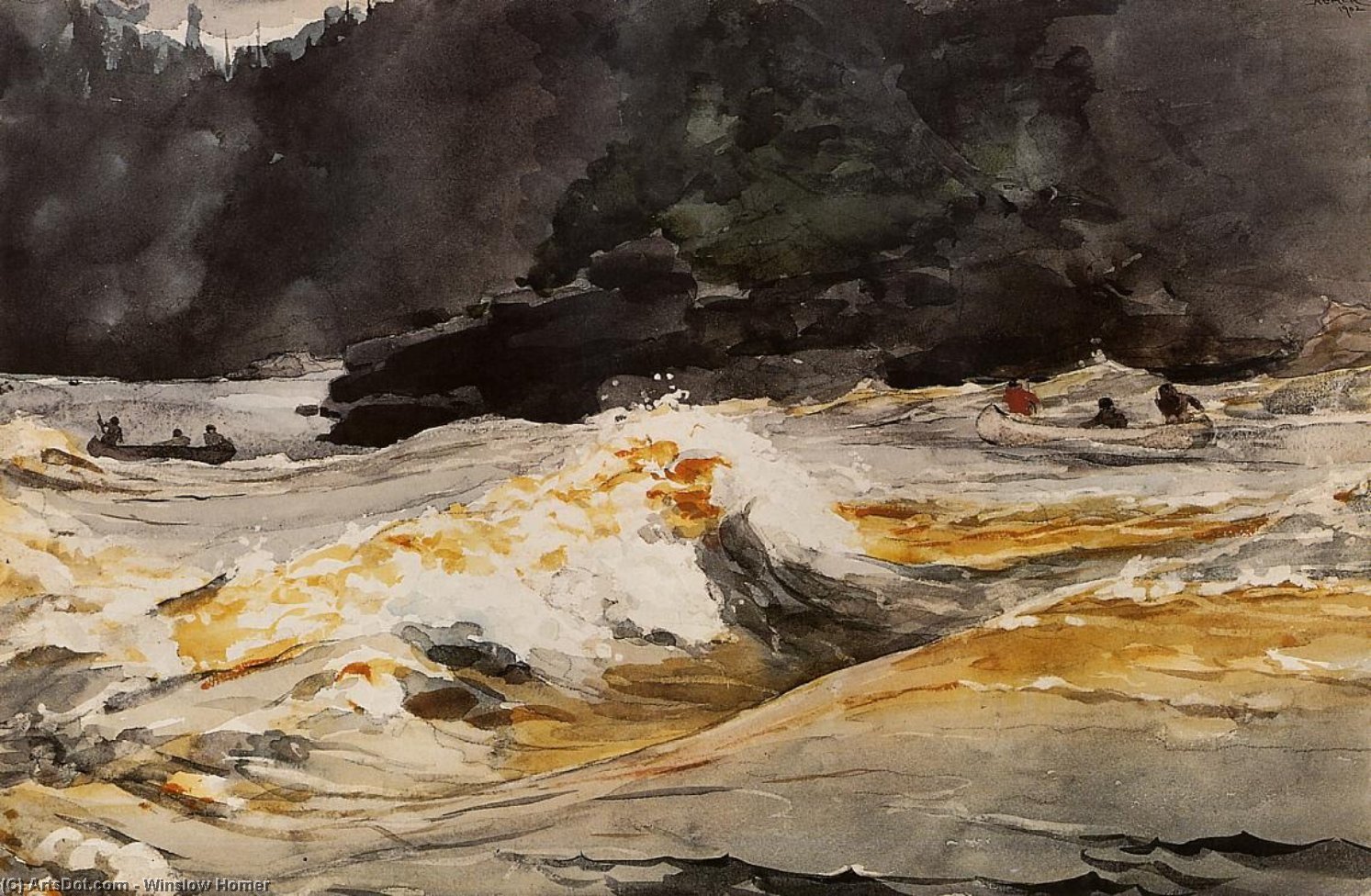 Canoes In Rapids, Saguenay River — Winslow Homer