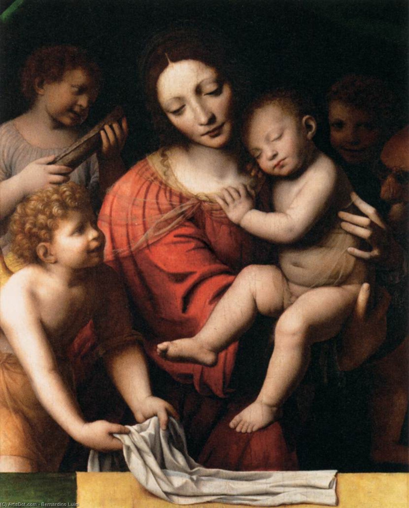 The Virgin Holding The Sleeping Child, With St John And Two Angels — Bernardino Luini