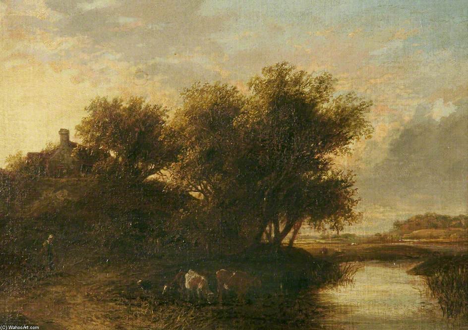 River Scene, Cattle In Foreground — James Stark