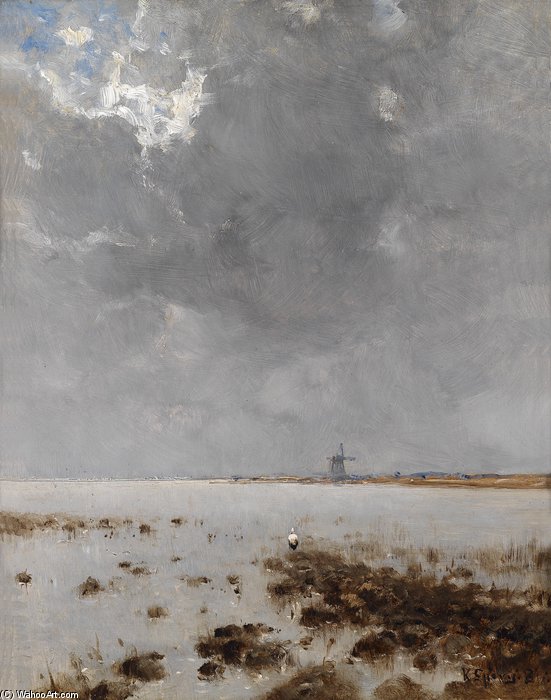 Meereslandschaft Mit Muhle Im Hintergrund — Bela Spanyi
