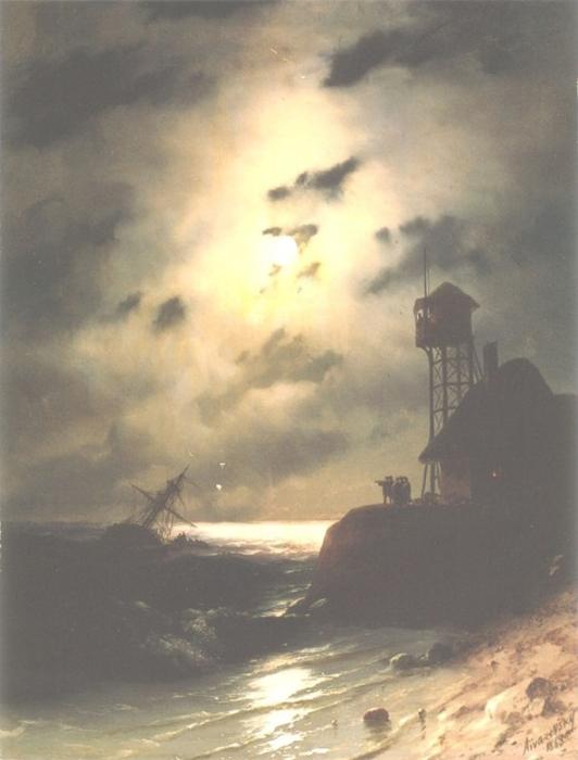 Moonlit Seascape With Shipwreck — Ivan Konstantinovich Aivazovsky