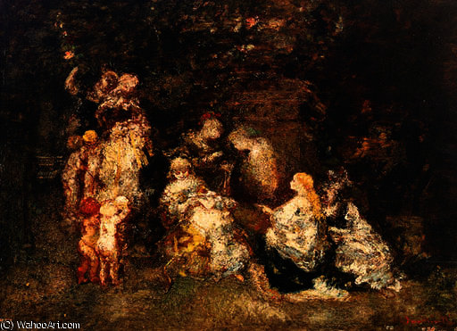 Women With Children — Adolphe Joseph Thomas Monticelli