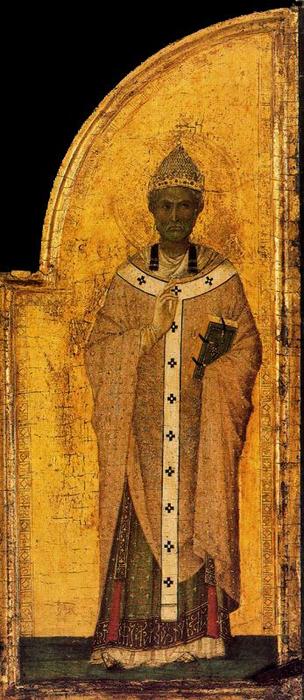 Crucifixión Con San Nicolás Y San Gregorio. San Gregorio El Grande — Duccio Di Buoninsegna