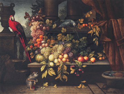 A Still Life With Fruit, Wine Cooler, Monkey — David Emile Joseph De Noter
