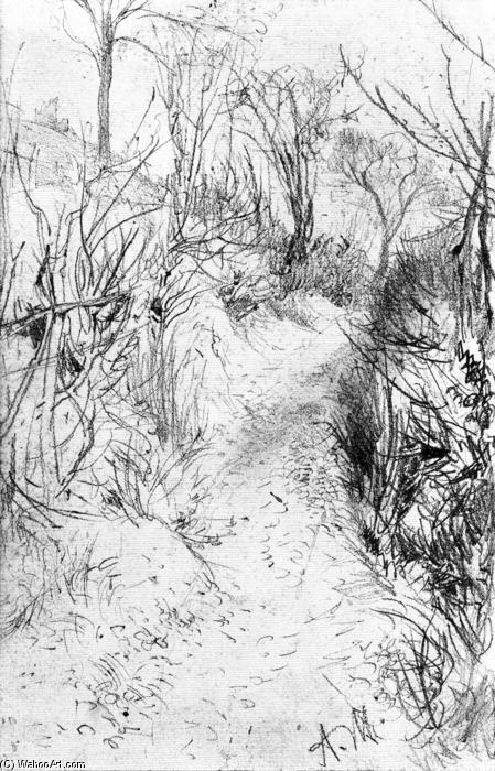 Path Lined With Bare Hedges — Adolph Von Menzel